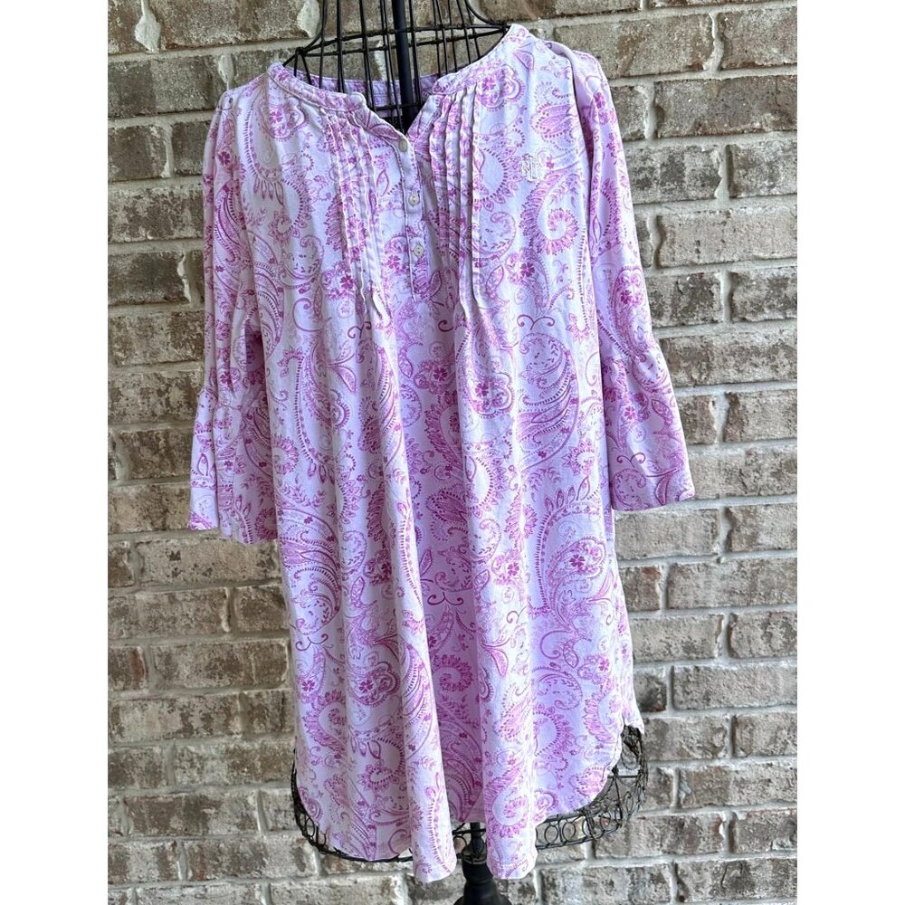 Lauren Ralph Lauren Nightgown LargeRetro Sleep Shirt Floral Monogram Cot…
